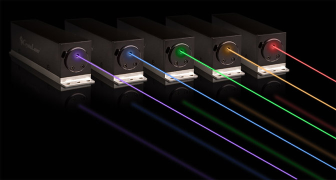 Diode pumped violet laser, blue laser, green laser, orange laser and red laser